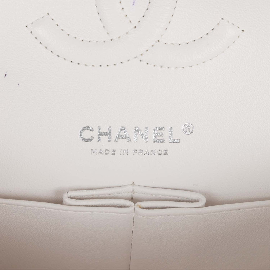 Pre-owned Chanel Medium Classic Double Flap Bag White, Black, and Pink Tweed SiLouis Vuittoner Hardware