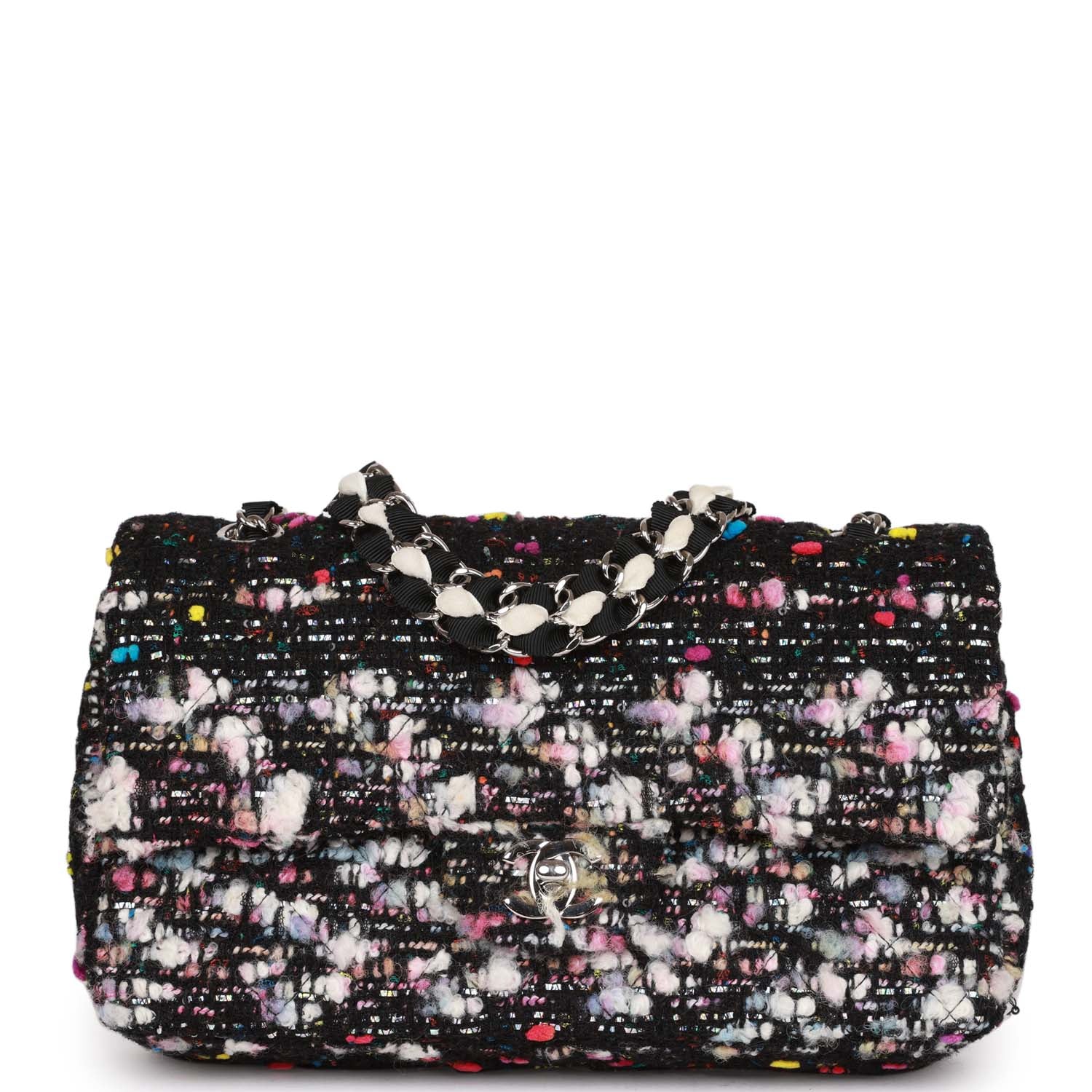 Pre-owned Chanel Medium Classic Double Flap Multicolor Tweed SiLouis Vuittoner Hardware