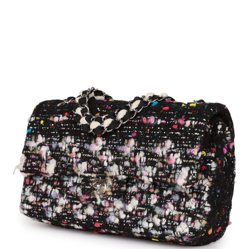 Pre-owned Chanel Medium Classic Double Flap Multicolor Tweed SiLouis Vuittoner Hardware