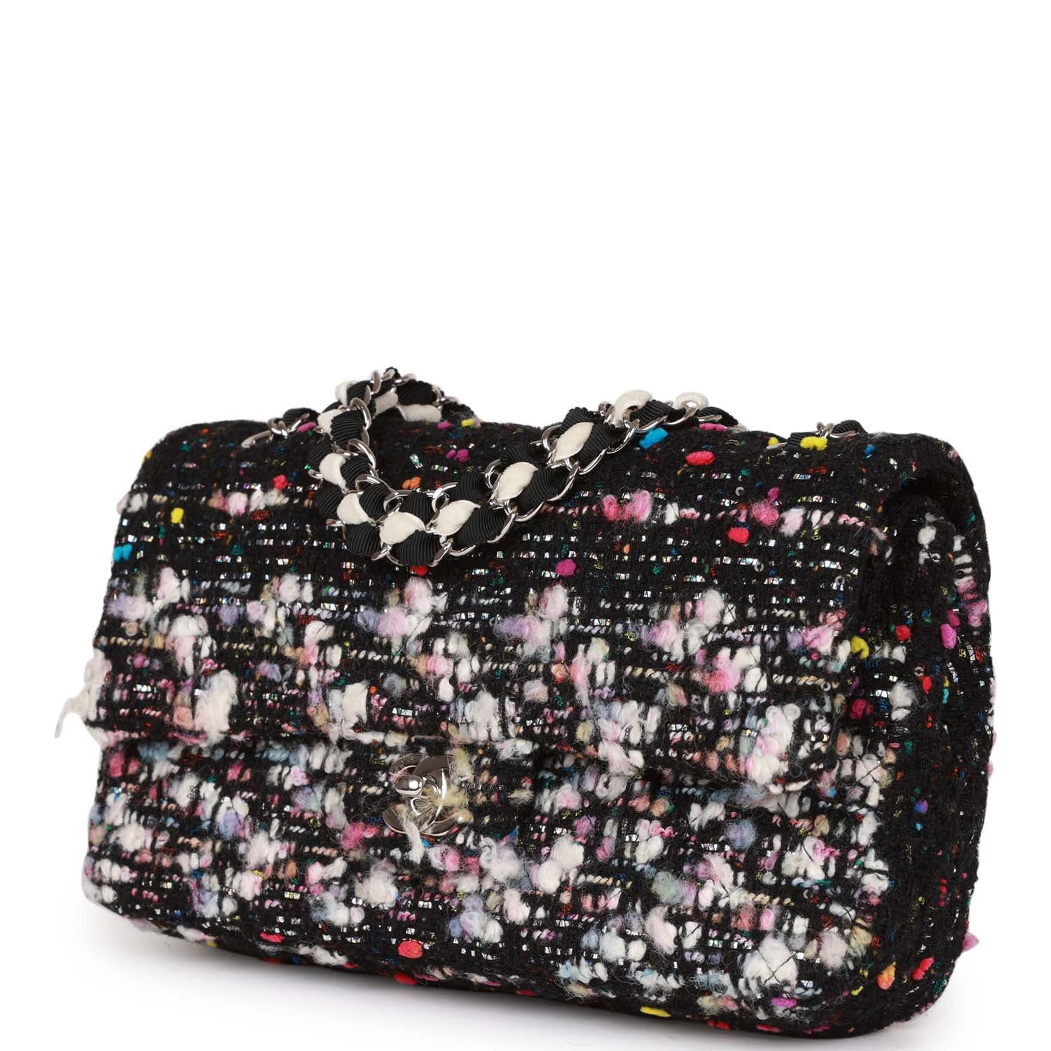 Pre-owned Chanel Medium Classic Double Flap Multicolor Tweed SiLouis Vuittoner Hardware