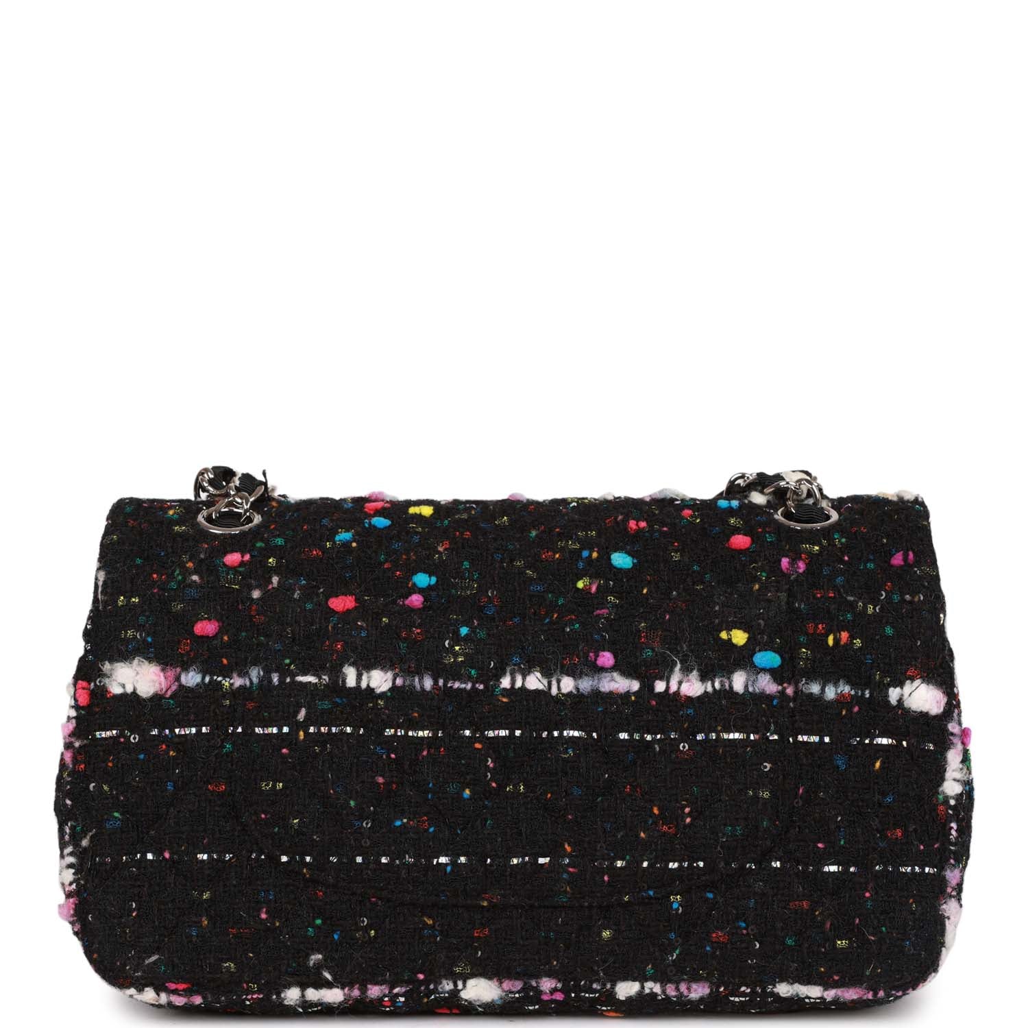 Pre-owned Chanel Medium Classic Double Flap Multicolor Tweed SiLouis Vuittoner Hardware