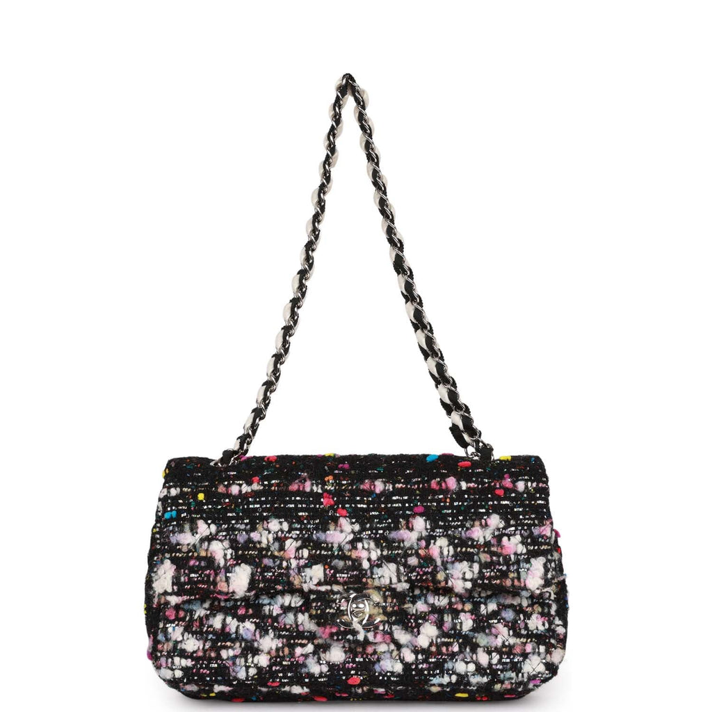 Pre-owned Chanel Medium Classic Double Flap Multicolor Tweed SiLouis Vuittoner Hardware