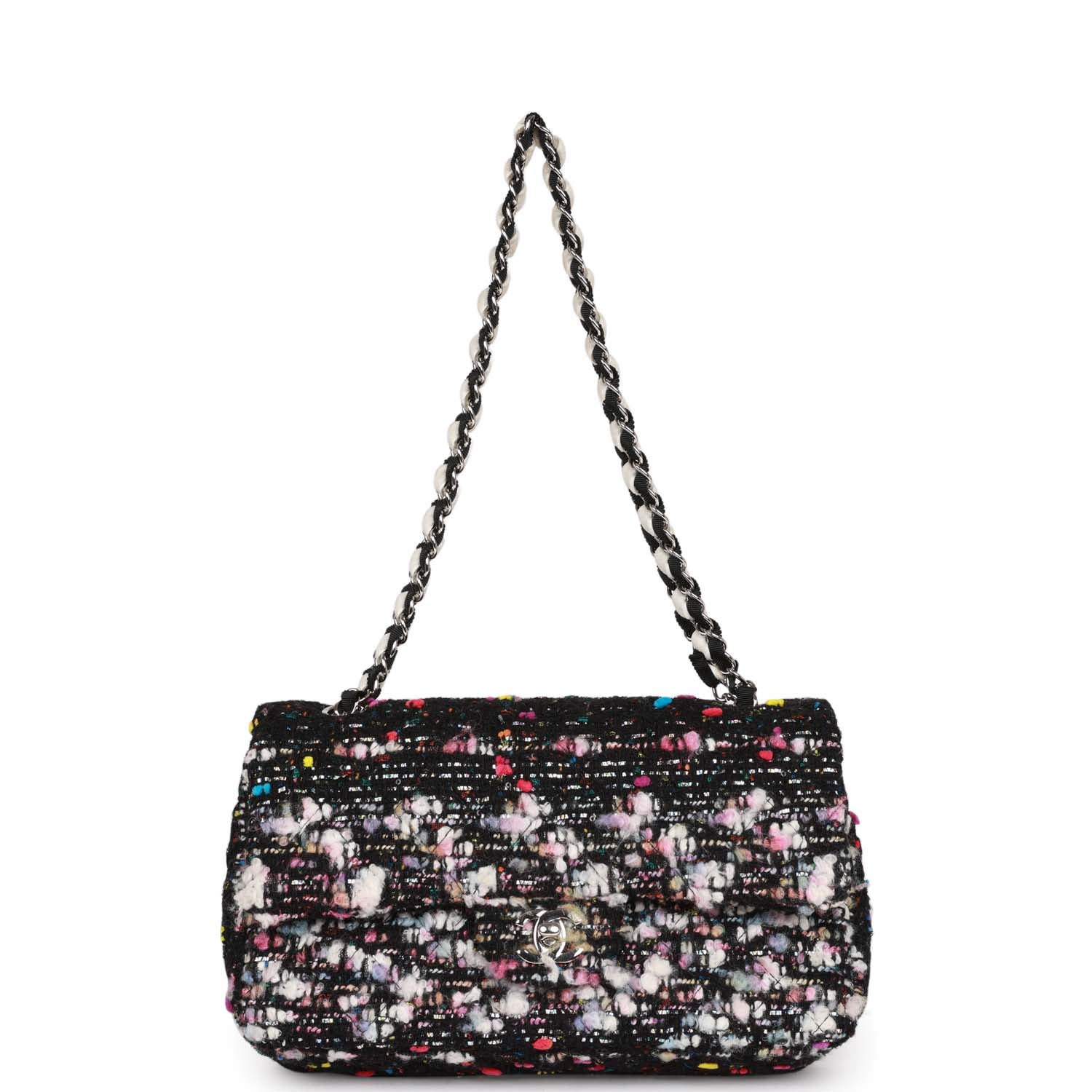 Pre-owned Chanel Medium Classic Double Flap Multicolor Tweed SiLouis Vuittoner Hardware