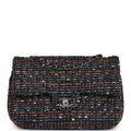 Pre-owned Chanel Medium Classic Double Flap Bag White and Black Tweed Boucle SiLouis Vuittoner Hardware