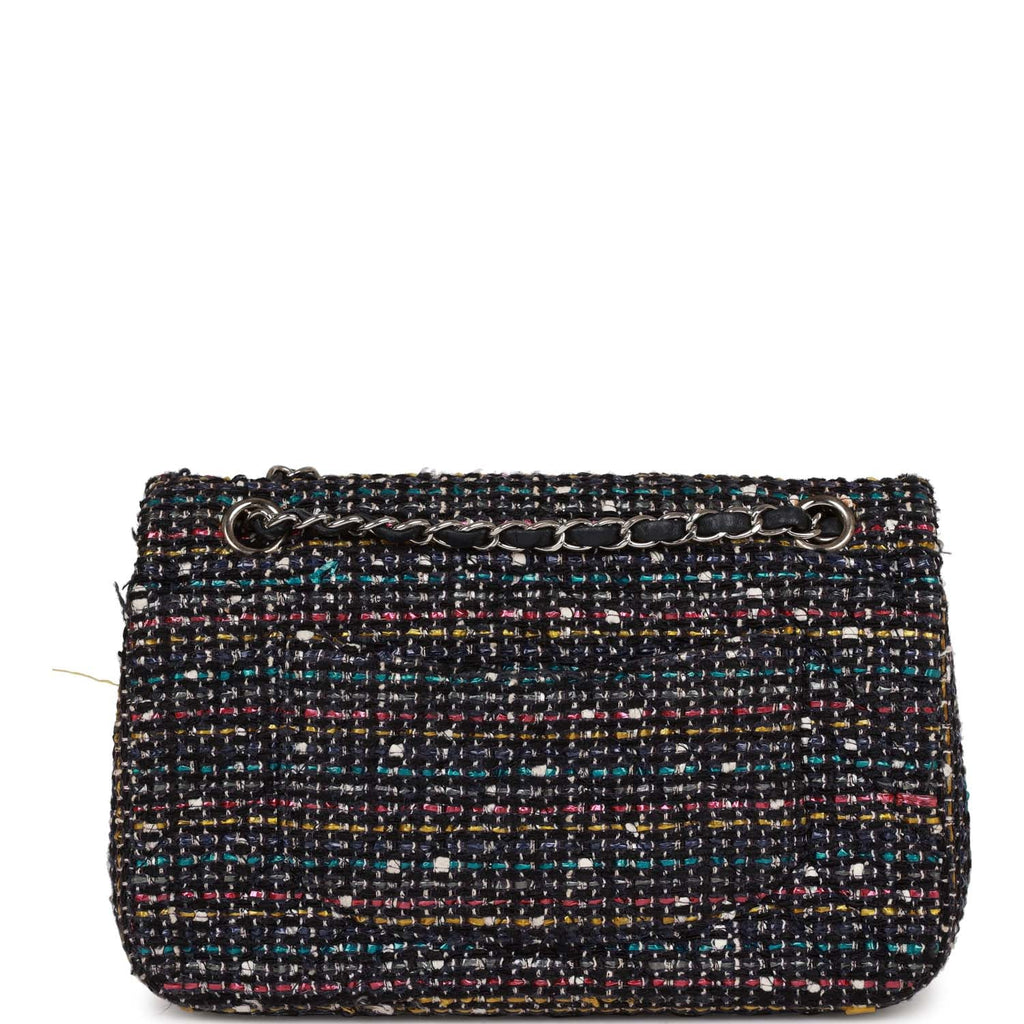 Pre-owned Chanel Medium Classic Double Flap Bag White and Black Tweed Boucle SiLouis Vuittoner Hardware