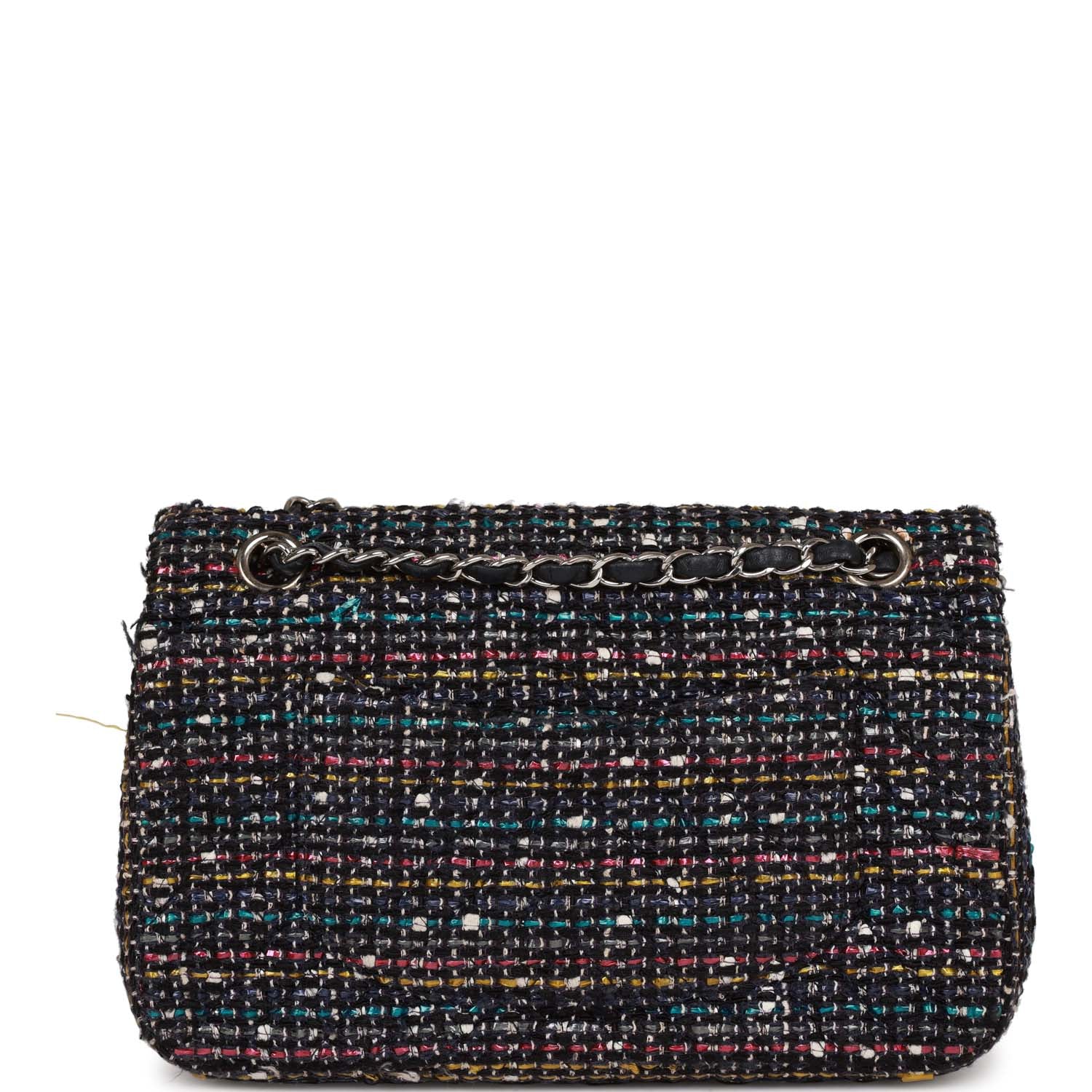 Pre-owned Chanel Medium Classic Double Flap Bag White and Black Tweed Boucle SiLouis Vuittoner Hardware