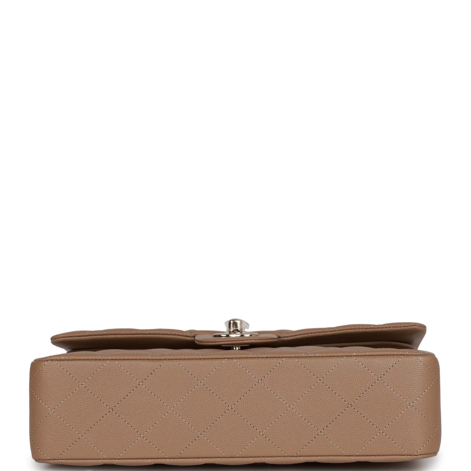 Chanel Medium Classic Double Flap Bag Dark Beige Caviar Light Gold Hardware