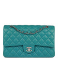 Pre-owned Chanel Medium Classic Double Flap Bag Blue Lambskin SiLouis Vuittoner Hardware