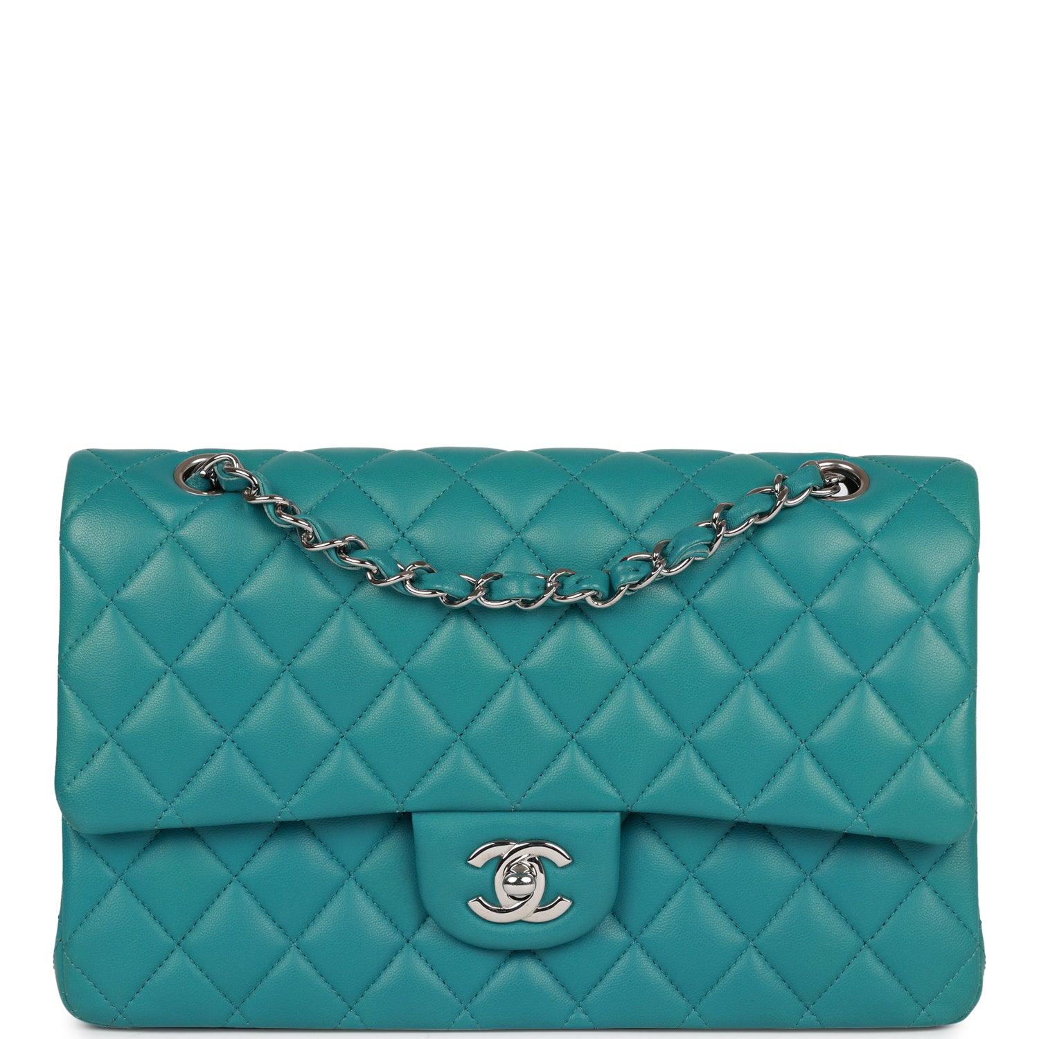 Pre-owned Chanel Medium Classic Double Flap Bag Blue Lambskin SiLouis Vuittoner Hardware