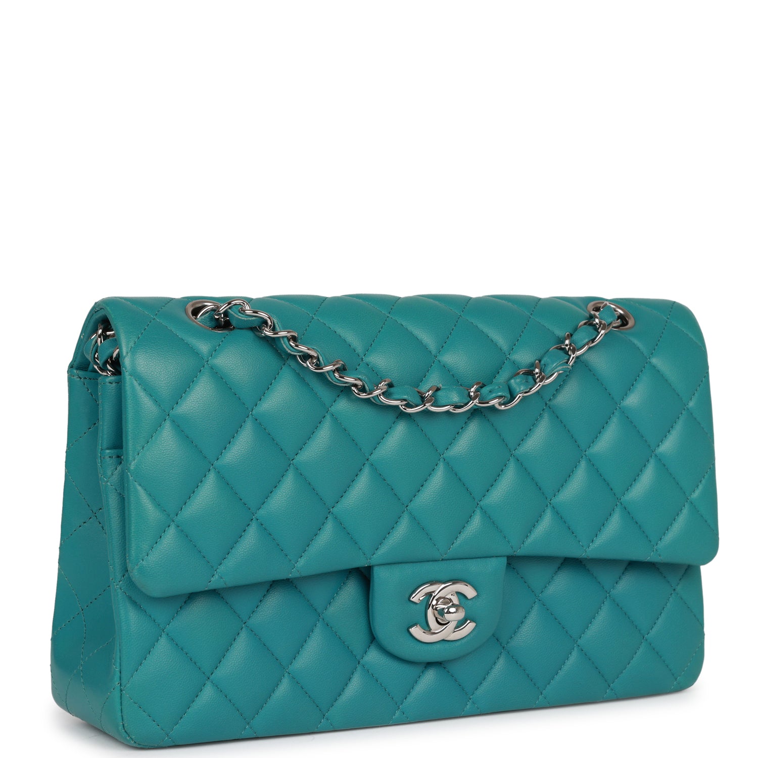 Pre-owned Chanel Medium Classic Double Flap Bag Blue Lambskin SiLouis Vuittoner Hardware