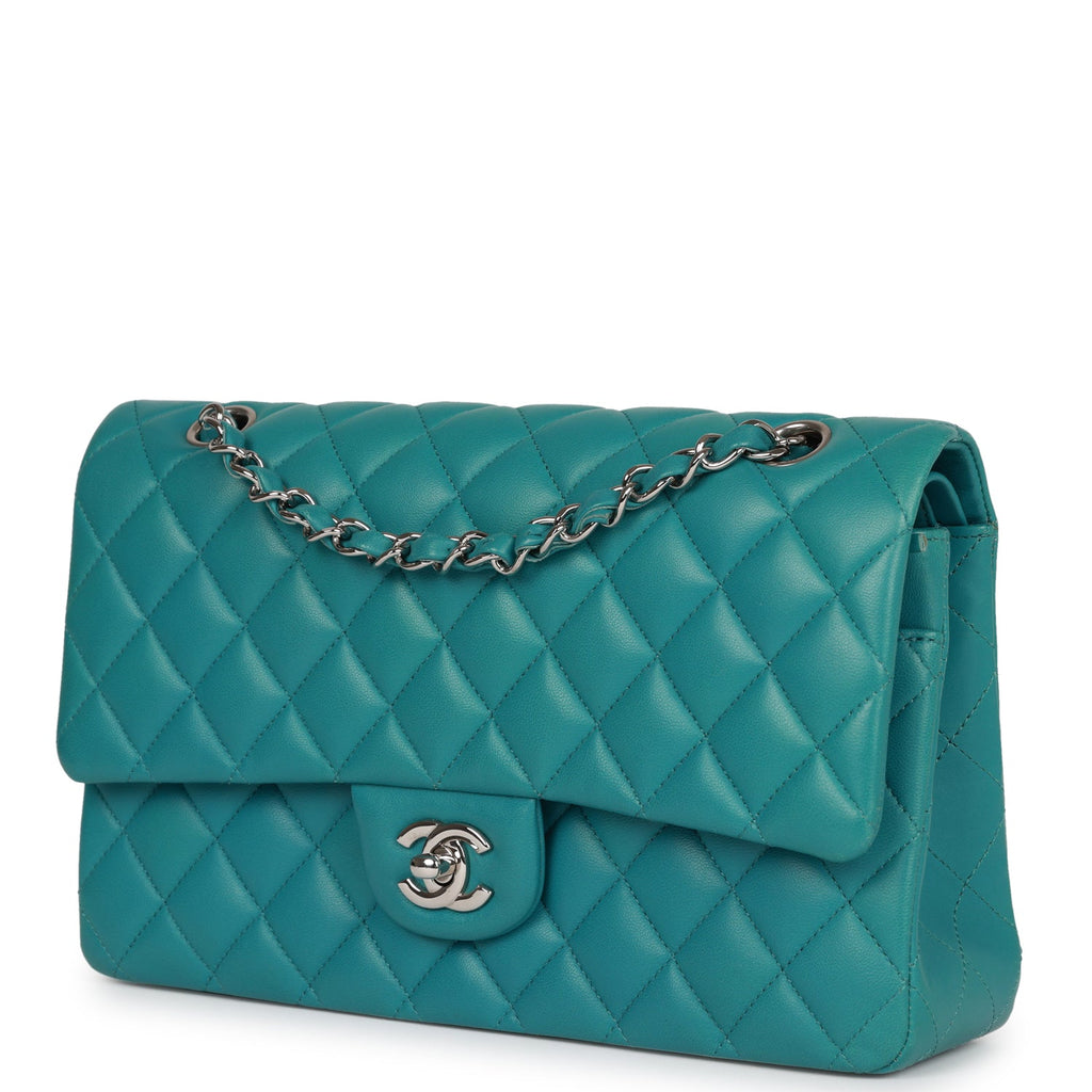 Pre-owned Chanel Medium Classic Double Flap Bag Blue Lambskin SiLouis Vuittoner Hardware
