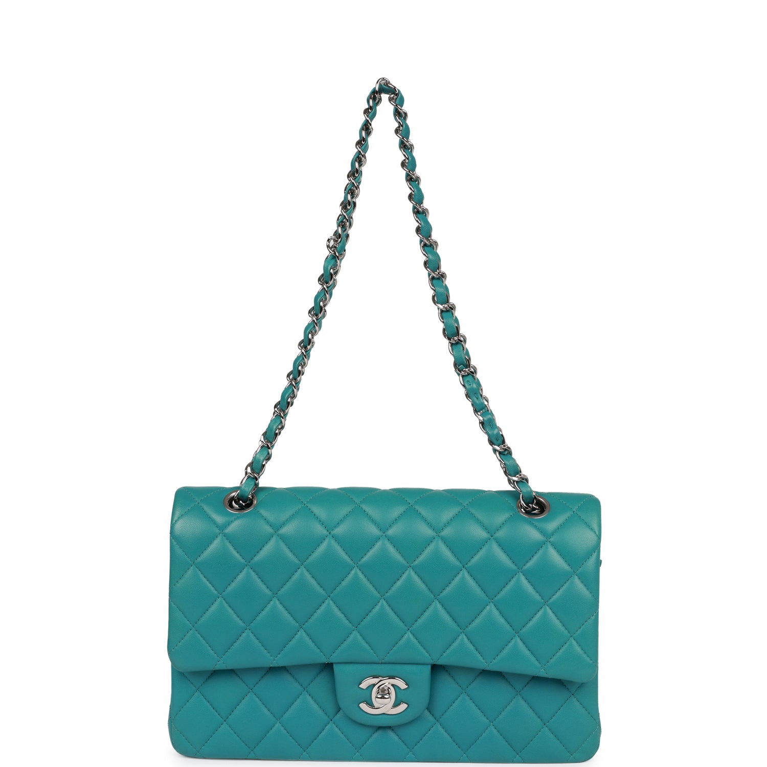 Pre-owned Chanel Medium Classic Double Flap Bag Blue Lambskin SiLouis Vuittoner Hardware