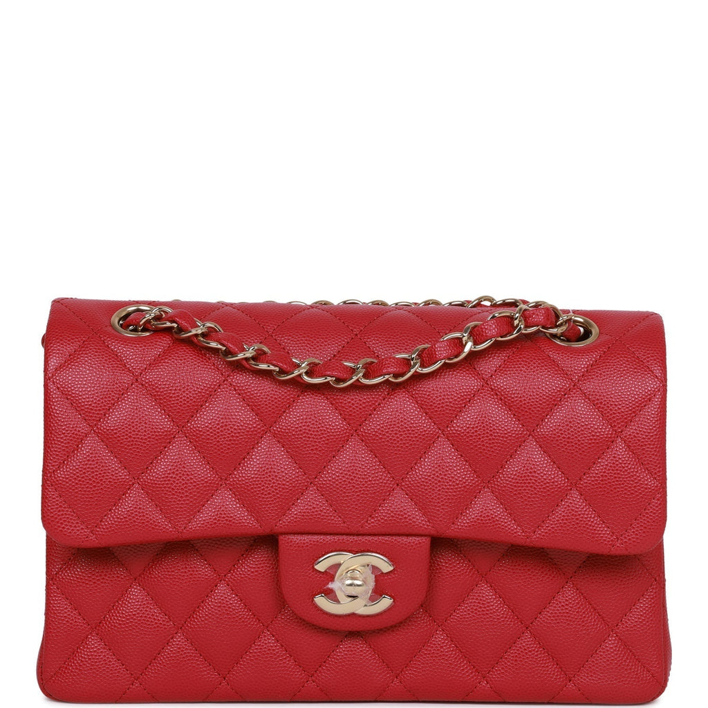 Chanel Small Classic Double Flap Dark Pink Caviar Light Gold Hardware