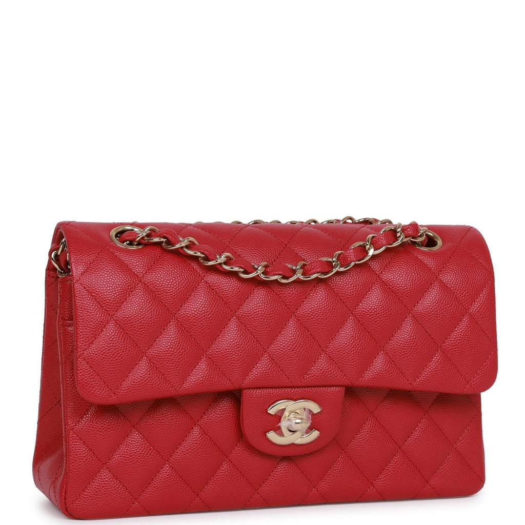 Chanel Small Classic Double Flap Dark Pink Caviar Light Gold Hardware