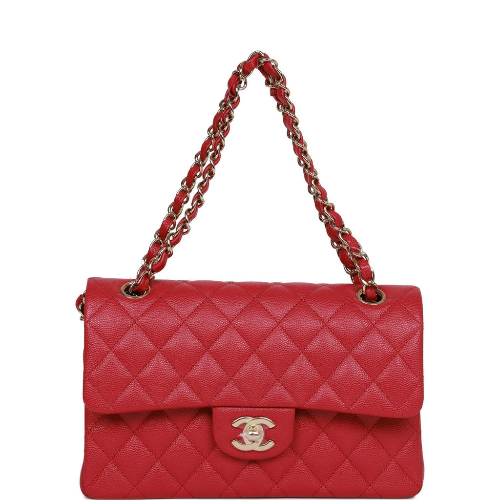 Chanel Small Classic Double Flap Dark Pink Caviar Light Gold Hardware