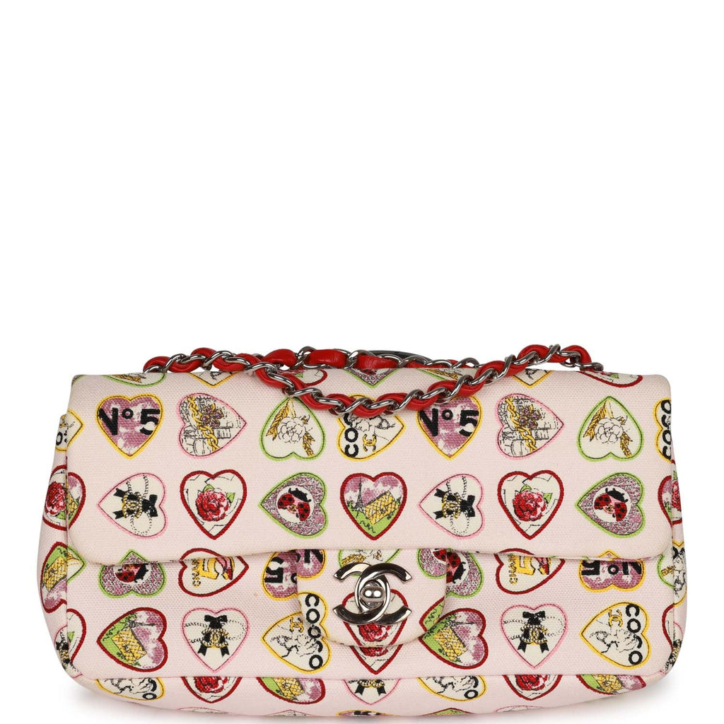 Pre-Owned Chanel Small Classic Coco Heart Motif Flap Bag Multicolor Canvas SiLouis Vuittoner Hardware
