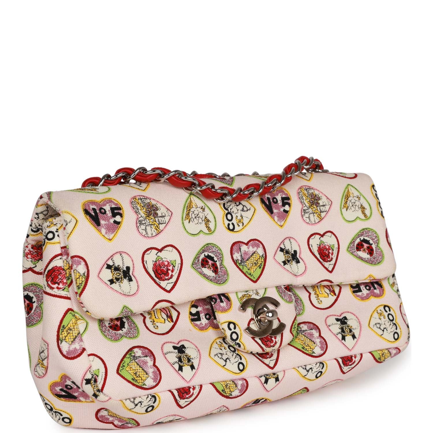 Pre-Owned Chanel Small Classic Coco Heart Motif Flap Bag Multicolor Canvas SiLouis Vuittoner Hardware