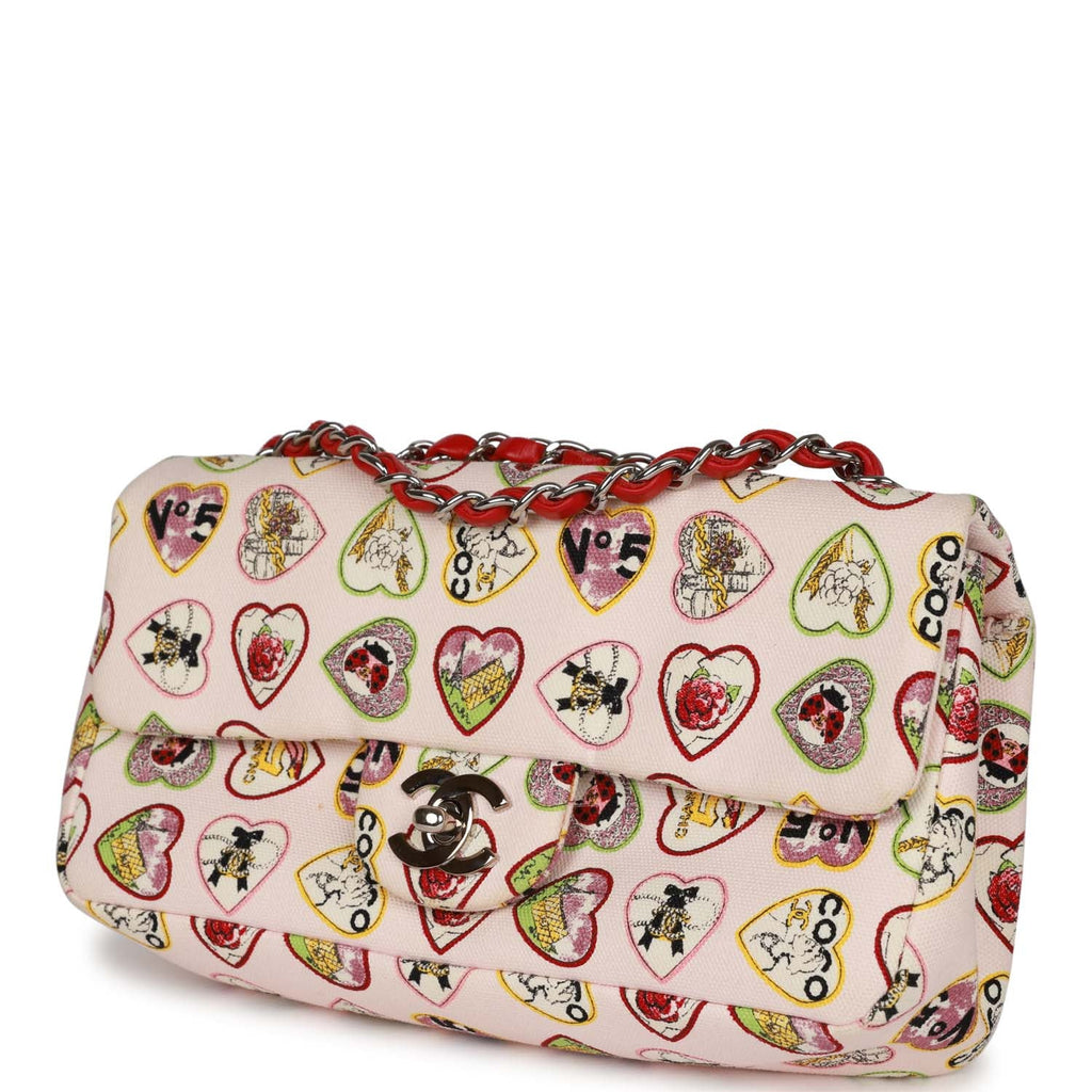 Pre-Owned Chanel Small Classic Coco Heart Motif Flap Bag Multicolor Canvas SiLouis Vuittoner Hardware