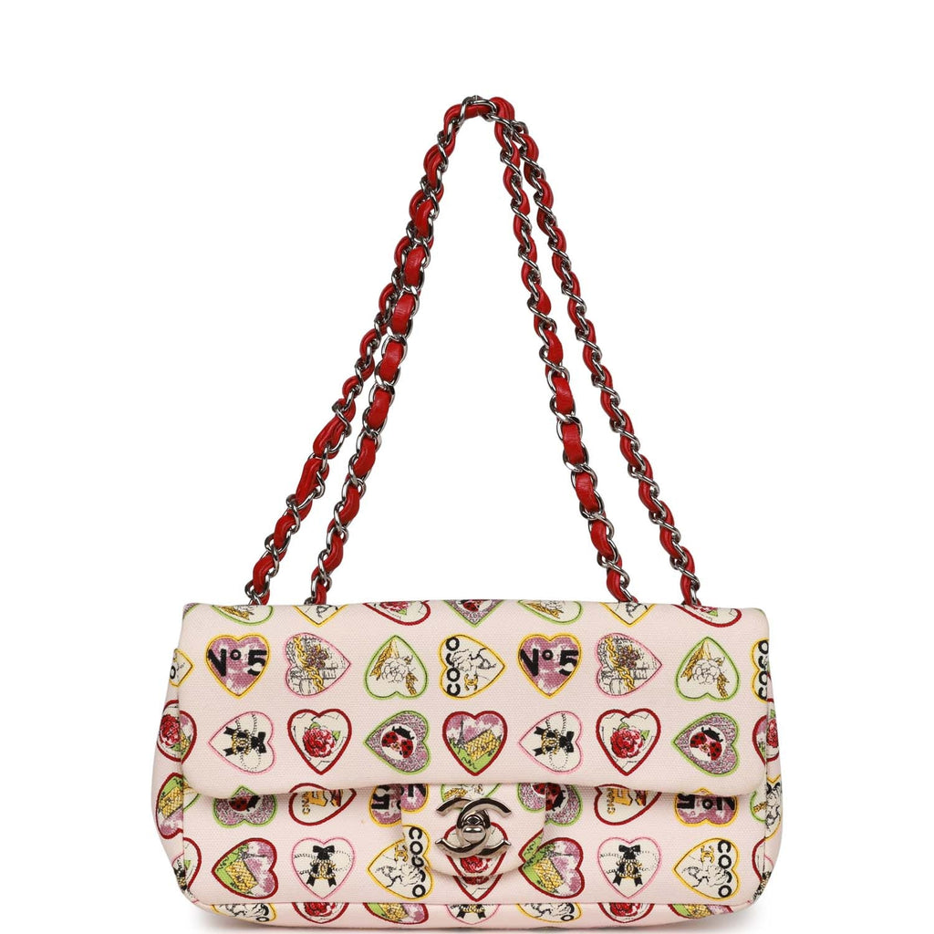Pre-Owned Chanel Small Classic Coco Heart Motif Flap Bag Multicolor Canvas SiLouis Vuittoner Hardware
