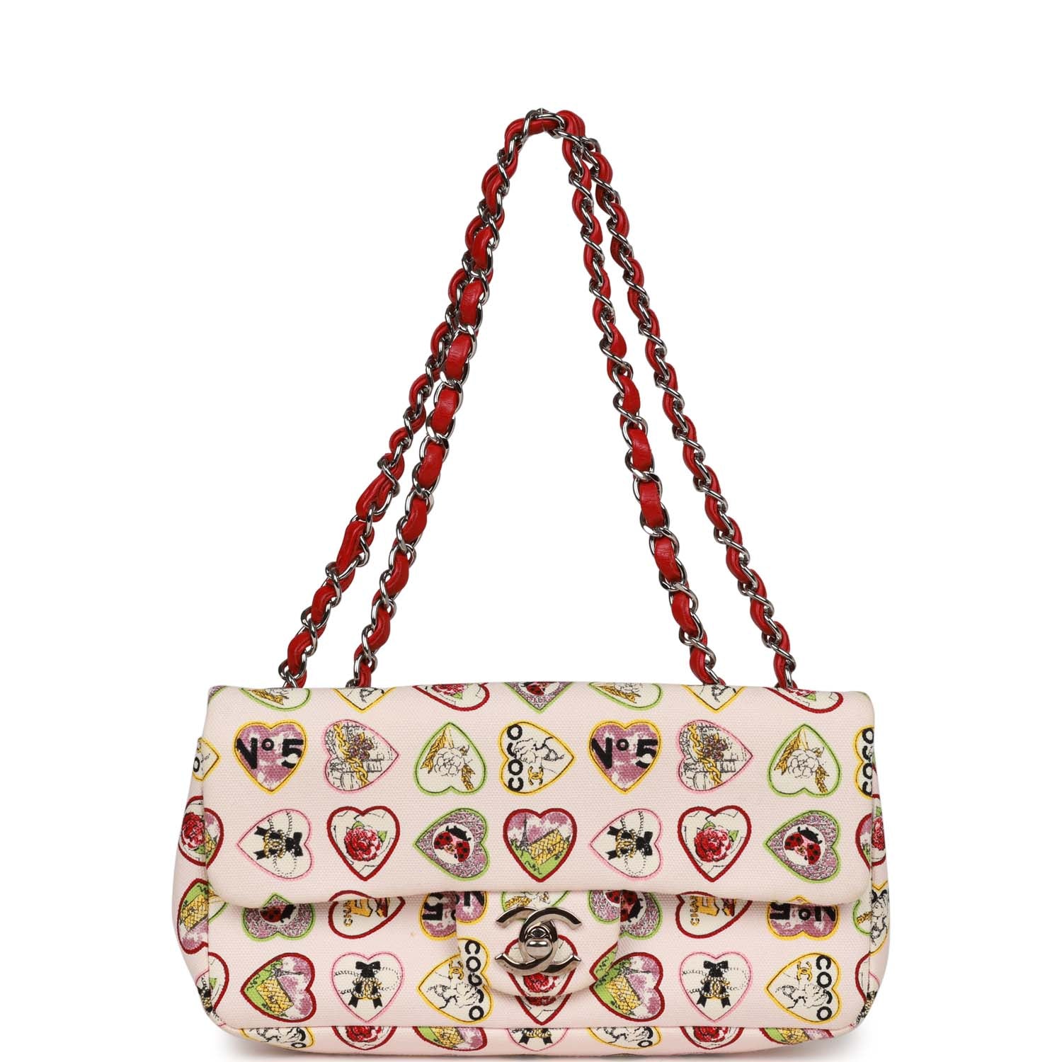 Pre-Owned Chanel Small Classic Coco Heart Motif Flap Bag Multicolor Canvas SiLouis Vuittoner Hardware