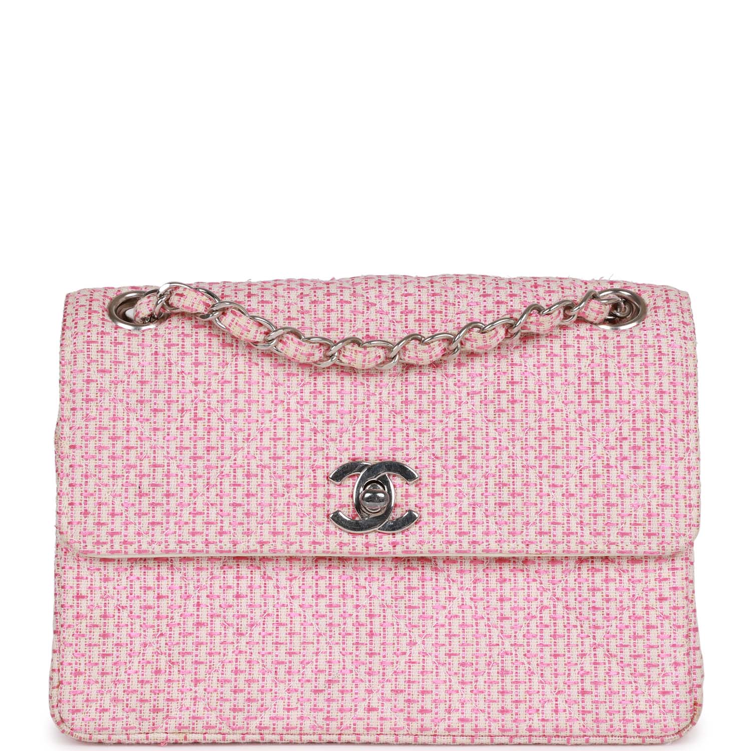 Vintage Chanel Classic Mini Flap Bag Pink Tweed SiLouis Vuittoner Hardware