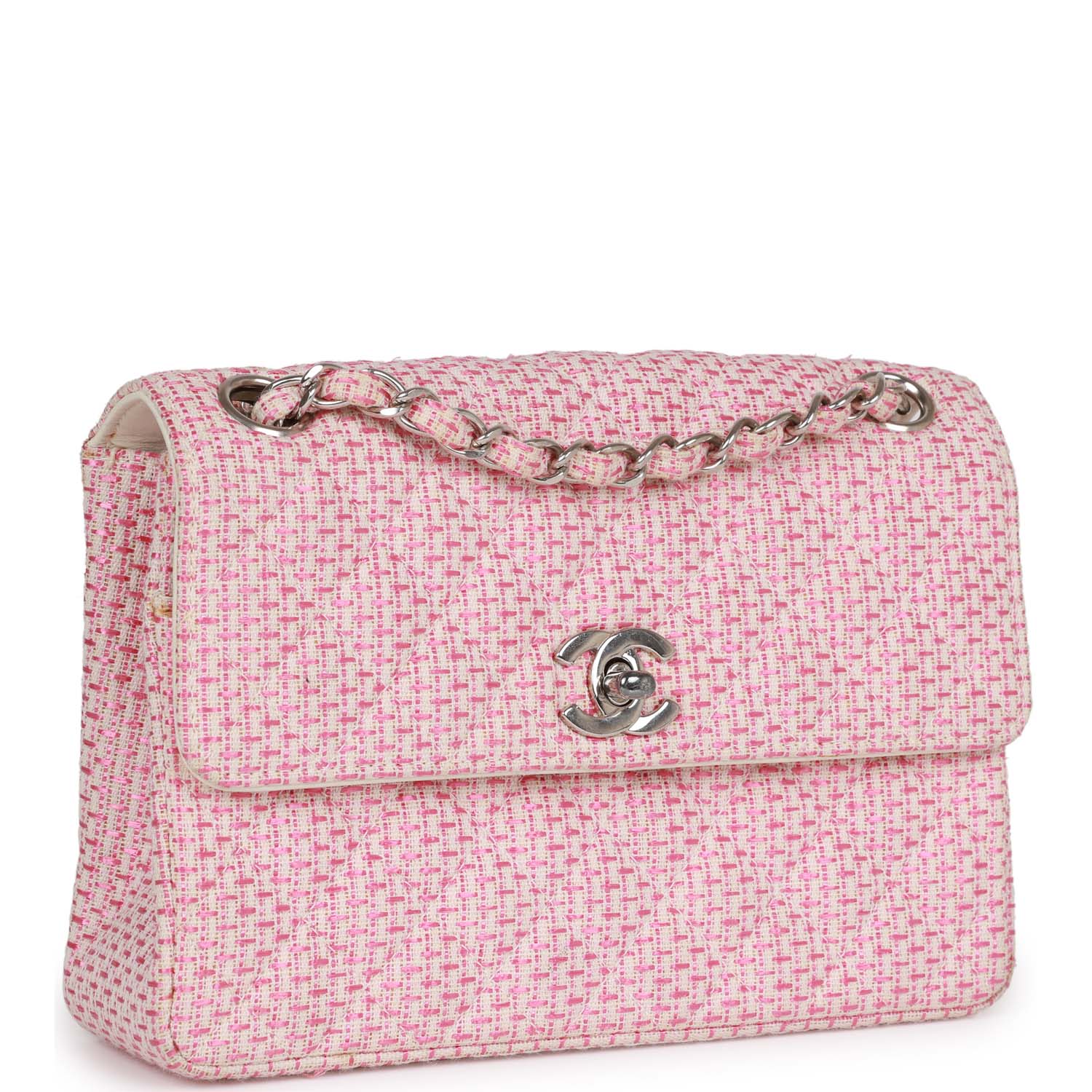 Vintage Chanel Classic Mini Flap Bag Pink Tweed SiLouis Vuittoner Hardware
