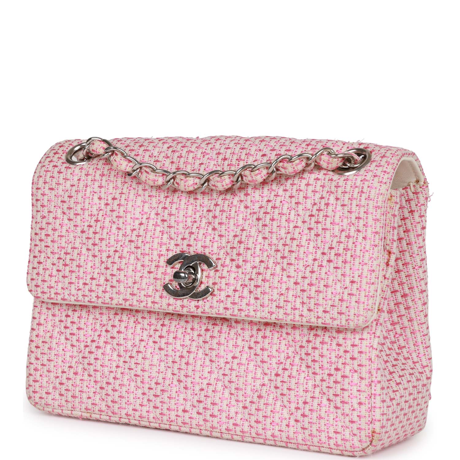 Vintage Chanel Classic Mini Flap Bag Pink Tweed SiLouis Vuittoner Hardware