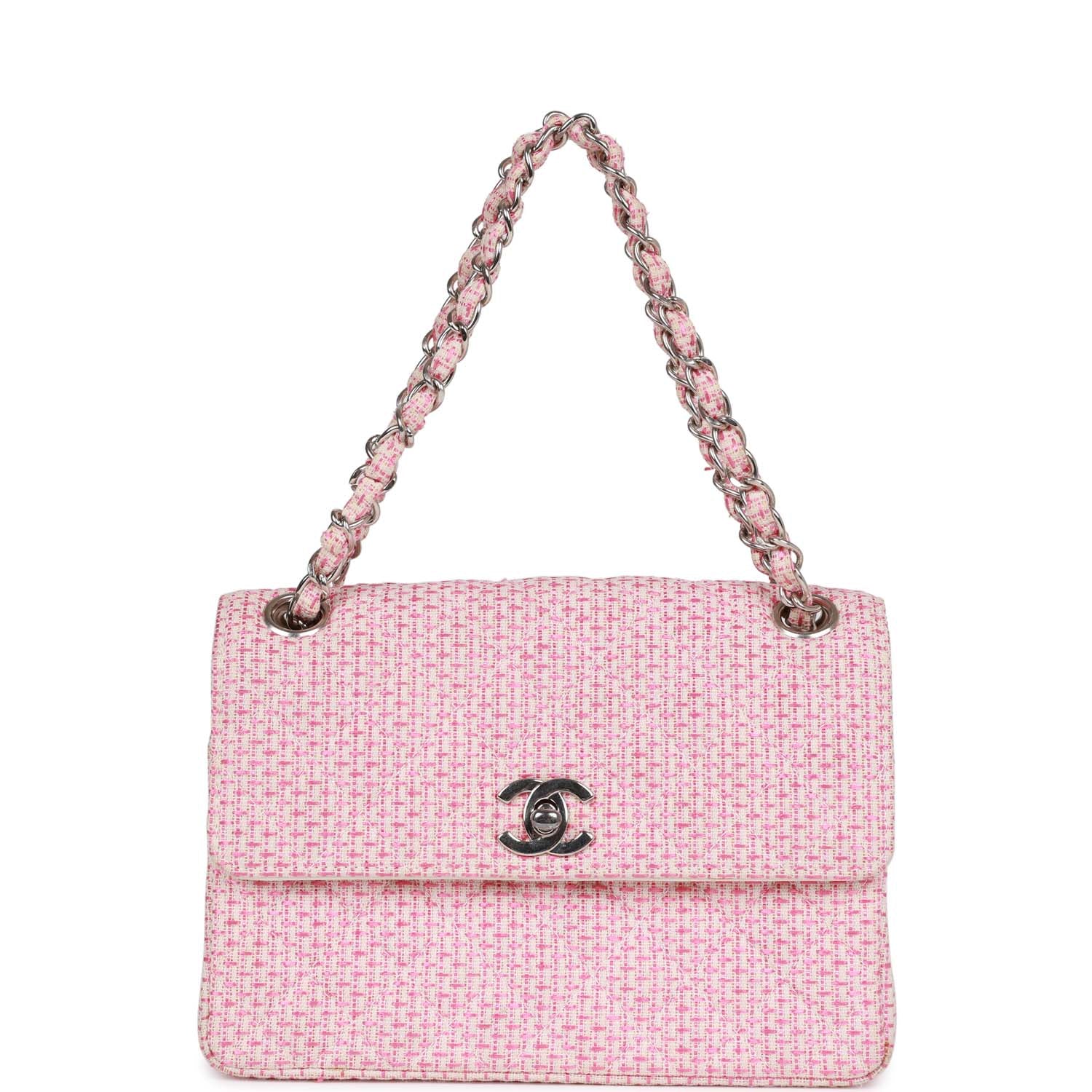 Vintage Chanel Classic Mini Flap Bag Pink Tweed SiLouis Vuittoner Hardware