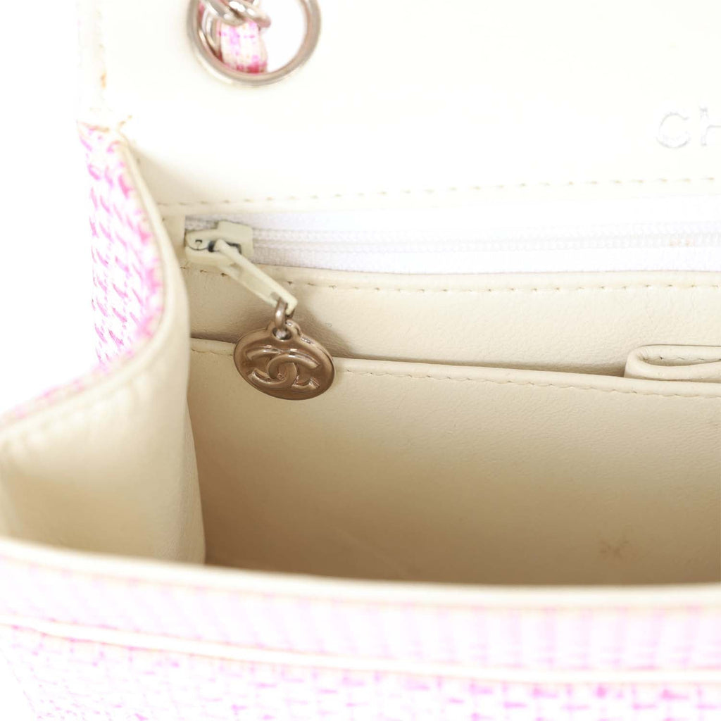 Vintage Chanel Classic Mini Flap Bag Pink Tweed SiLouis Vuittoner Hardware