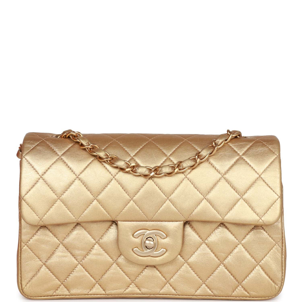 Vintage Chanel Small Classic Double Flap Bag Gold Metallic Lambskin Gold Hardware