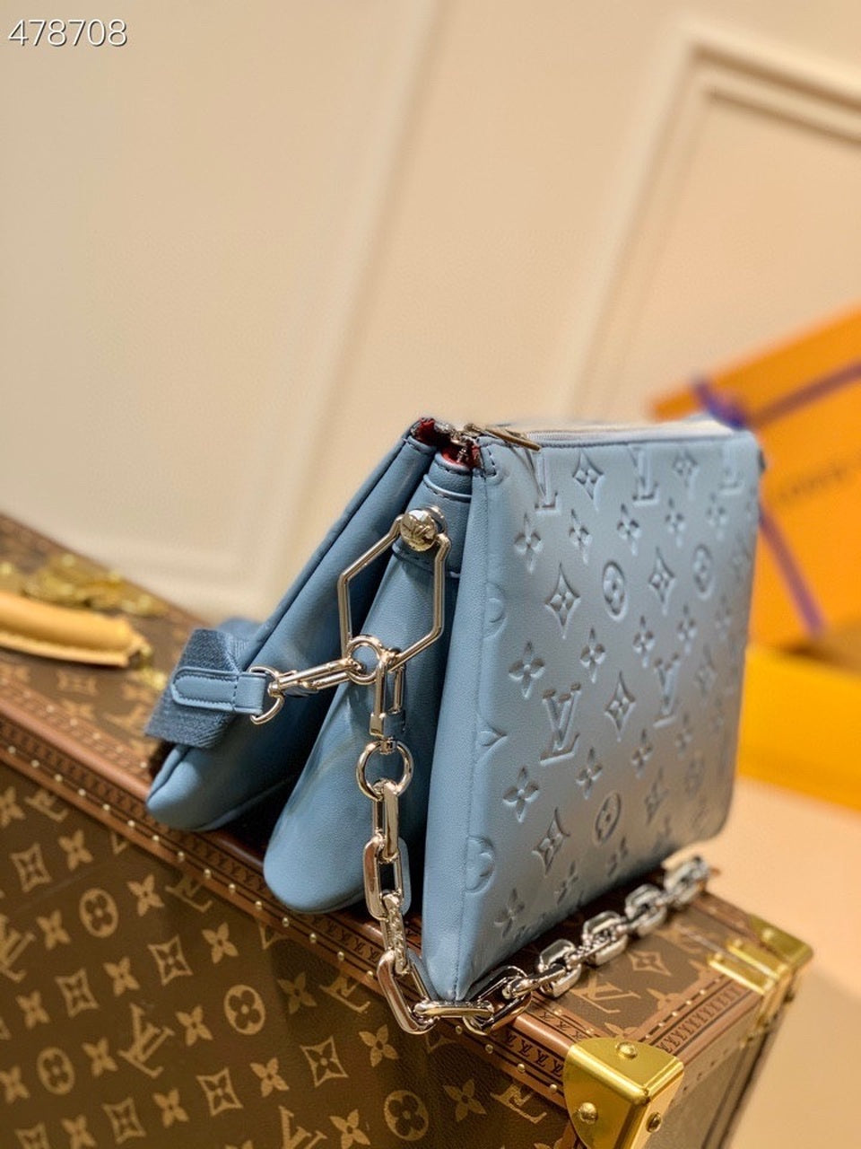 Louis Vuitton Coussin PM Monogram Embossed Puffy Light Blue For Women, Women’s Handbags, Shoulder And Crossbody Bags 10.2in/26cm Louis Vuitton