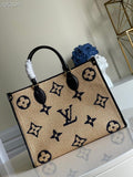Louis Vuitton OnTheGo MM Tote Bag Monogram Raffia Navy Blue For Women,  Shoulder Bags 13.8in/35cm Louis Vuitton M57723