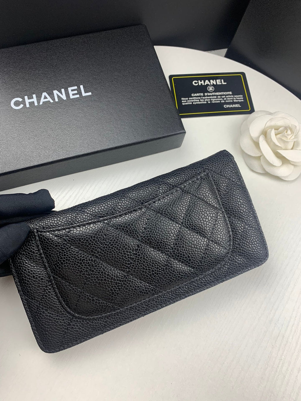 Chanel CHL BLACK  LEATHER CLASSIC LONG FLAP WALLET 19.5CM