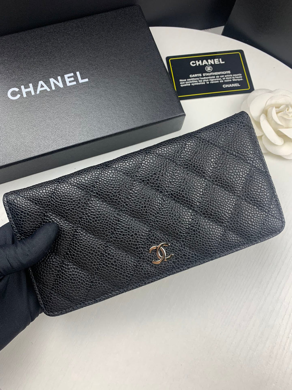 Chanel CHL BLACK  LEATHER CLASSIC LONG FLAP WALLET 19.5CM