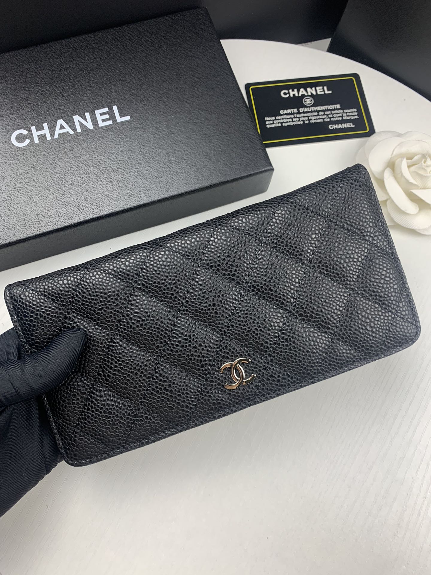 Chanel CHL BLACK  LEATHER CLASSIC LONG FLAP WALLET 19.5CM