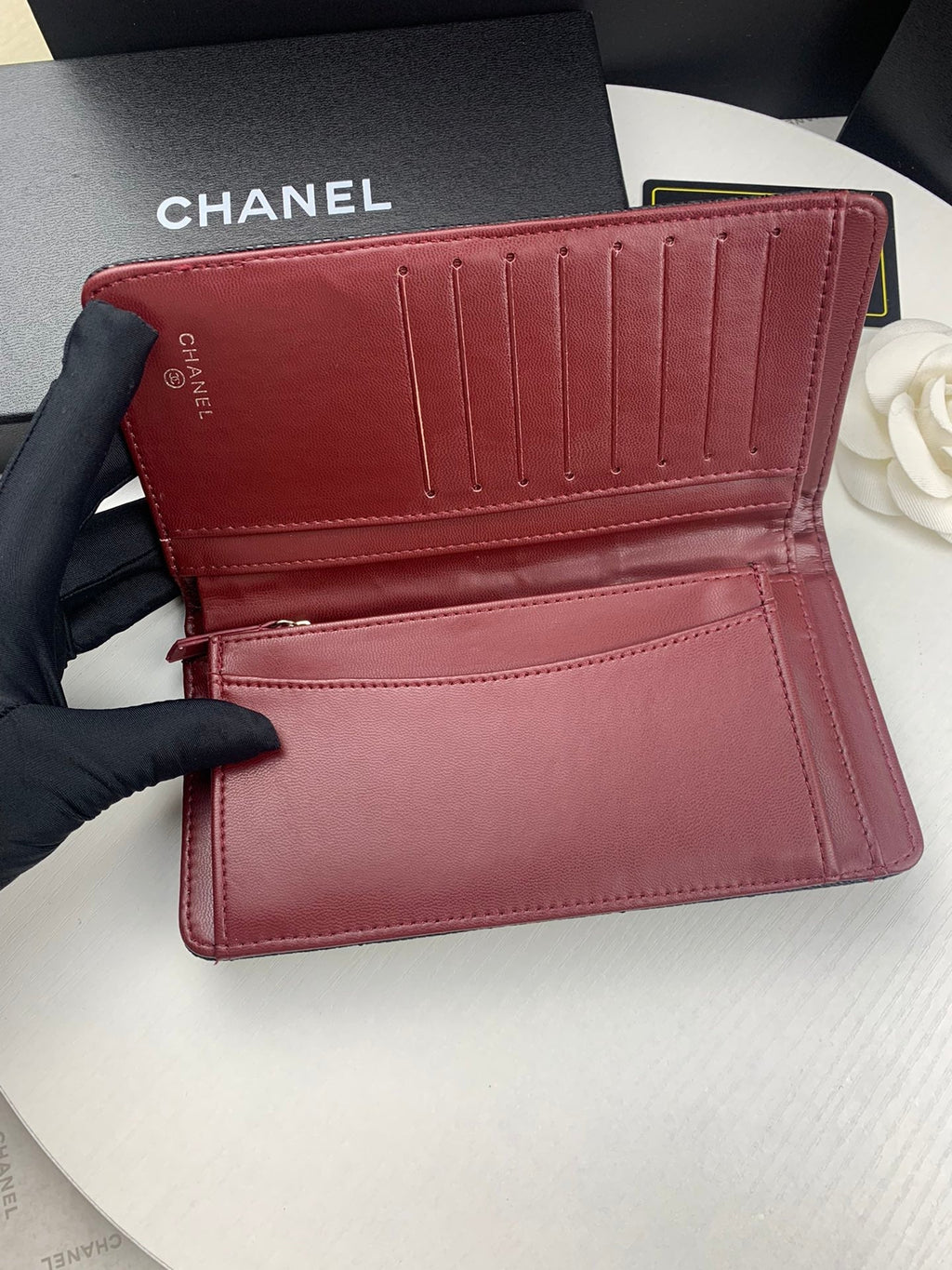 Chanel CHL BLACK  LEATHER CLASSIC LONG FLAP WALLET 19.5CM