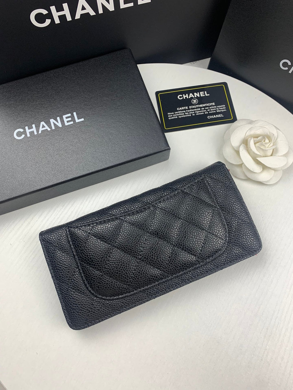 Chanel CHL BLACK  LEATHER CLASSIC LONG FLAP WALLET 19.5CM