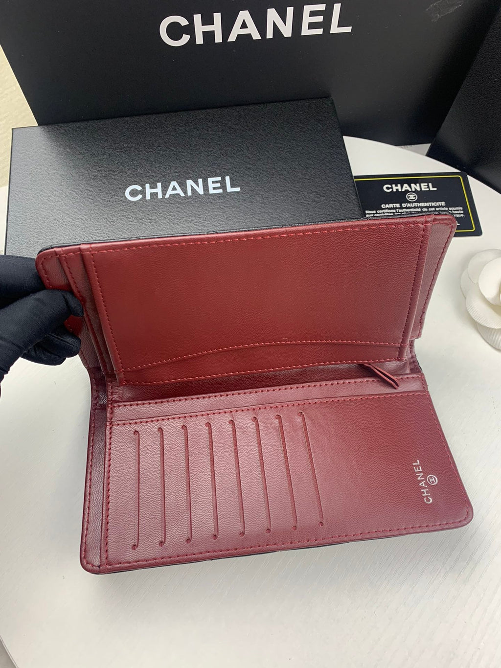 Chanel CHL BLACK QUILTED  CLASSIC LONG FLAP WITH SILVER HARDWARE WALLET 19.5CM