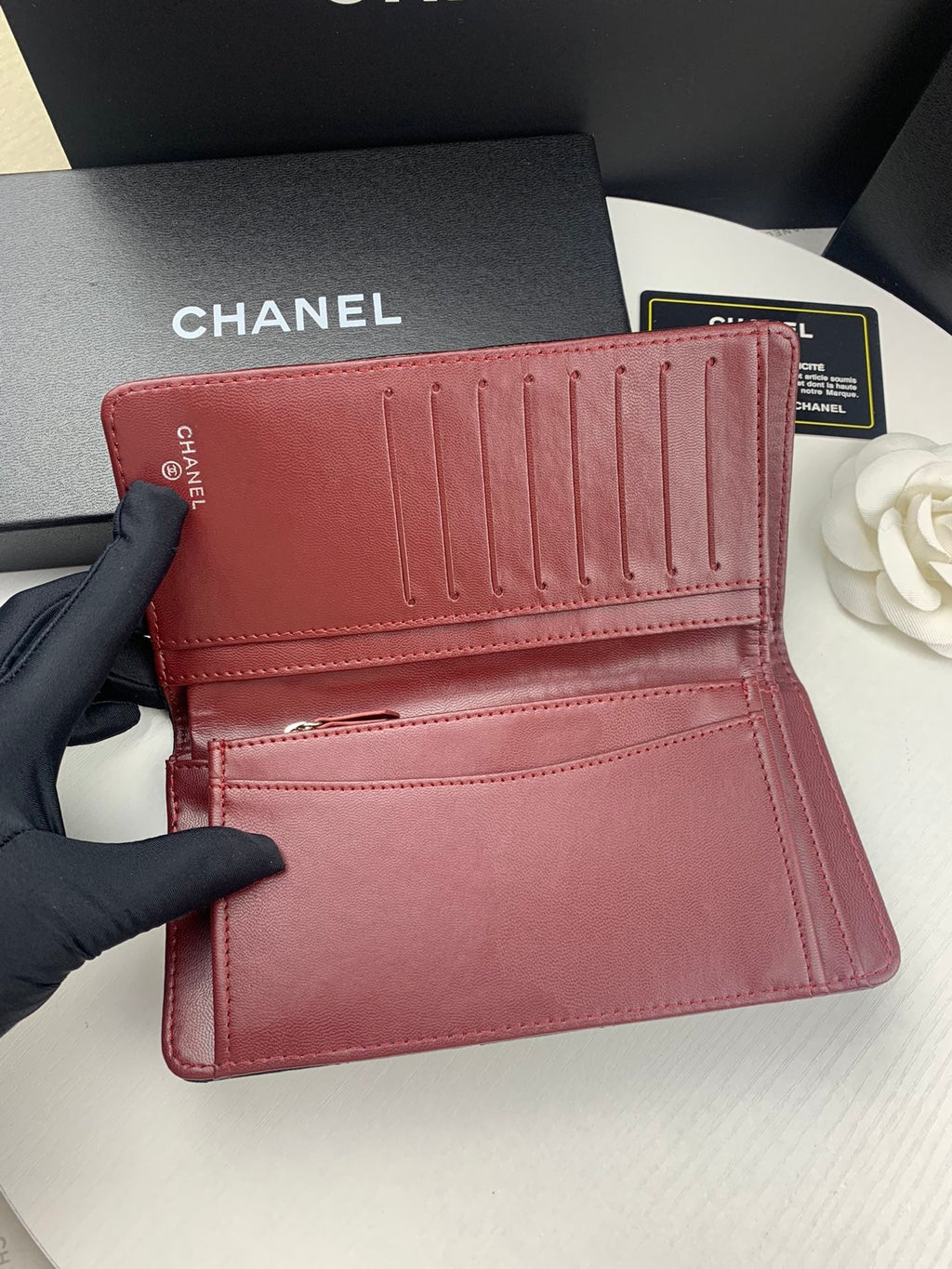Chanel CHL BLACK QUILTED  CLASSIC LONG FLAP WITH SILVER HARDWARE WALLET 19.5CM