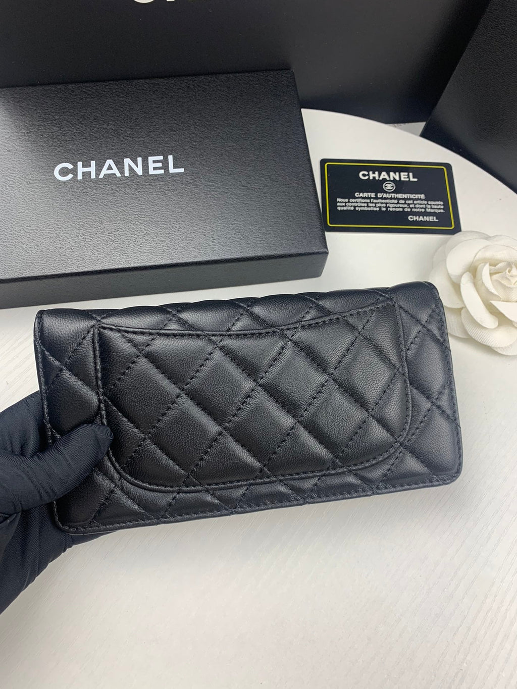 Chanel CHL BLACK QUILTED  CLASSIC LONG FLAP WALLET 19.5CM
