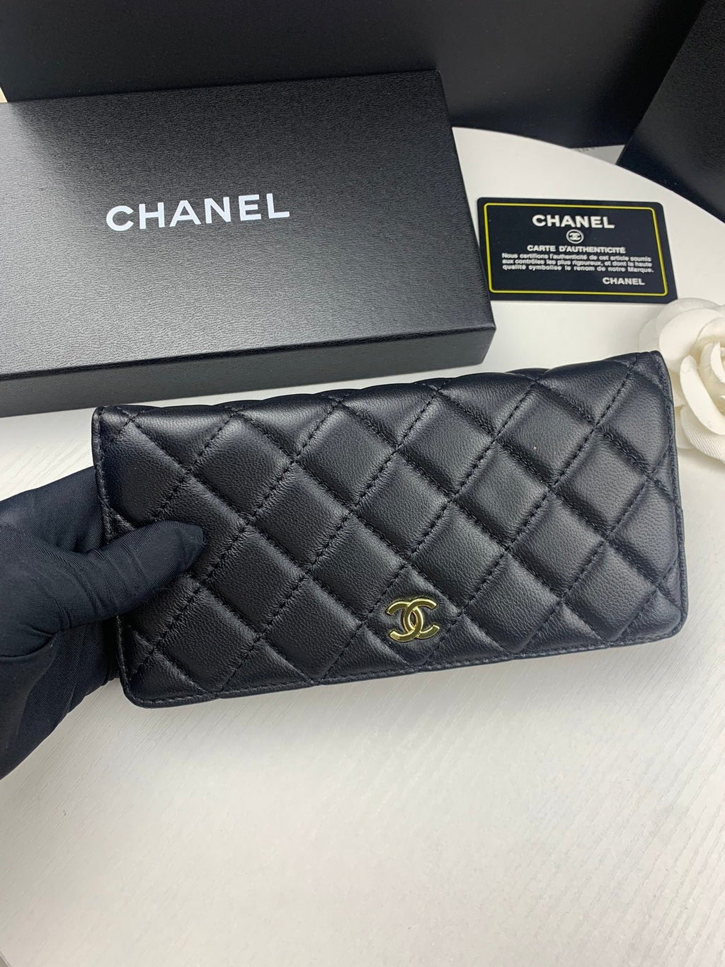 Chanel CHL BLACK QUILTED  CLASSIC LONG FLAP WALLET 19.5CM