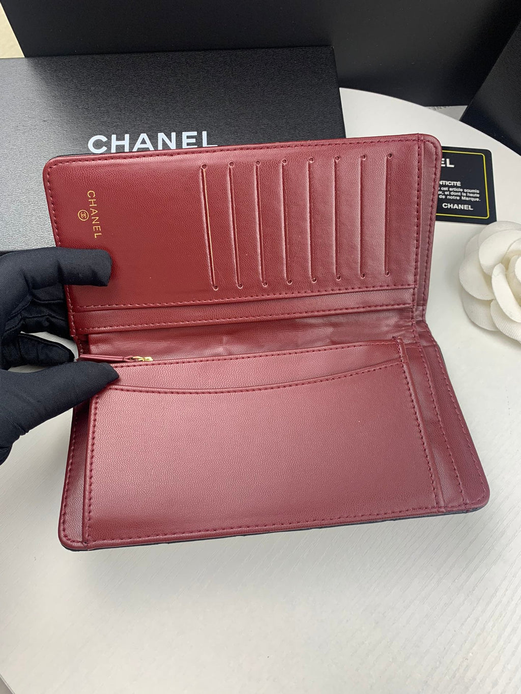 Chanel CHL BLACK QUILTED  CLASSIC LONG FLAP WALLET 19.5CM
