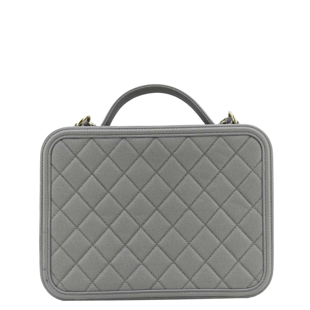 Chanel Vanity Case Filigree CC  Large Caviar Quilted Shoulder Bag Grey