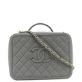 Chanel Vanity Case Filigree CC  Large Caviar Quilted Shoulder Bag Grey