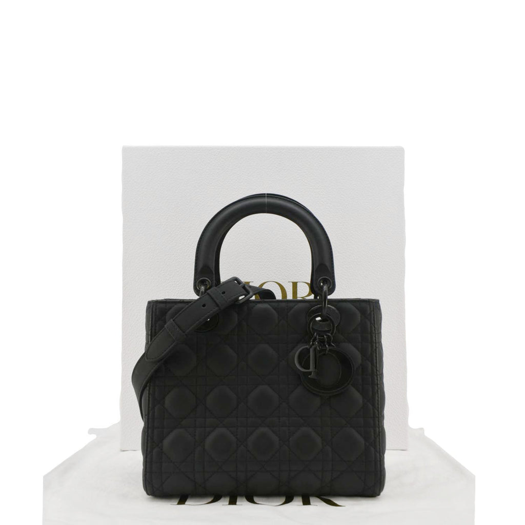 CHRISTIAN DIOR Lady Dior Ultra Matte Cannage Calfskin Leather Shoulder Bag Black
