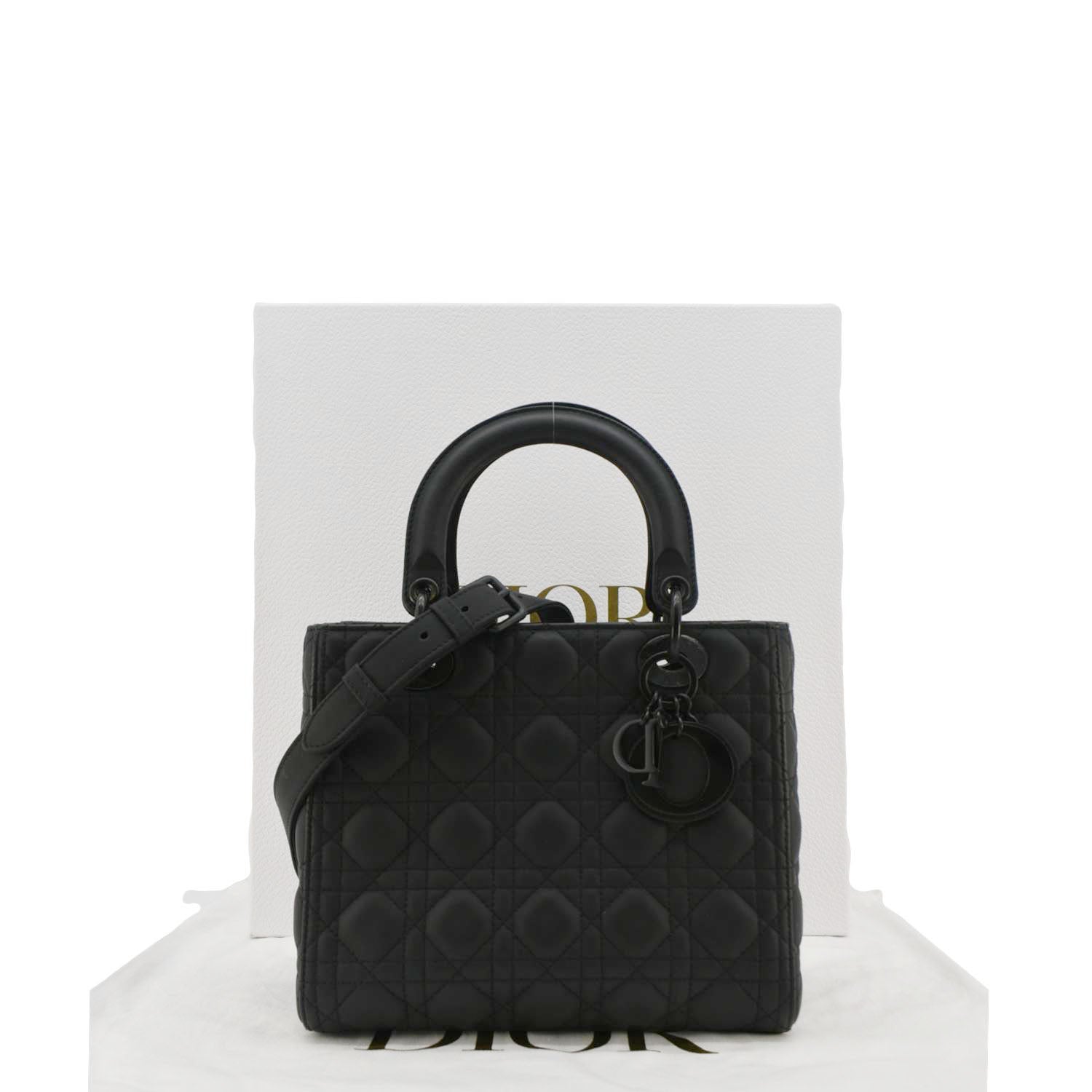 CHRISTIAN DIOR Lady Dior Ultra Matte Cannage Calfskin Leather Shoulder Bag Black