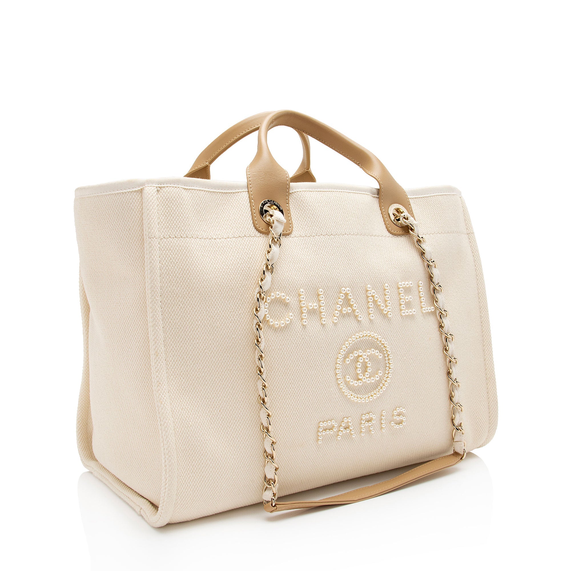Chanel Canvas Pearl Deauville Medium Tote (SHF-Hmgrlc)