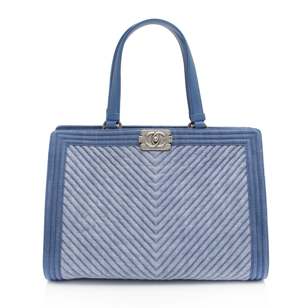 Chanel Chevron Denim Boy Tote
