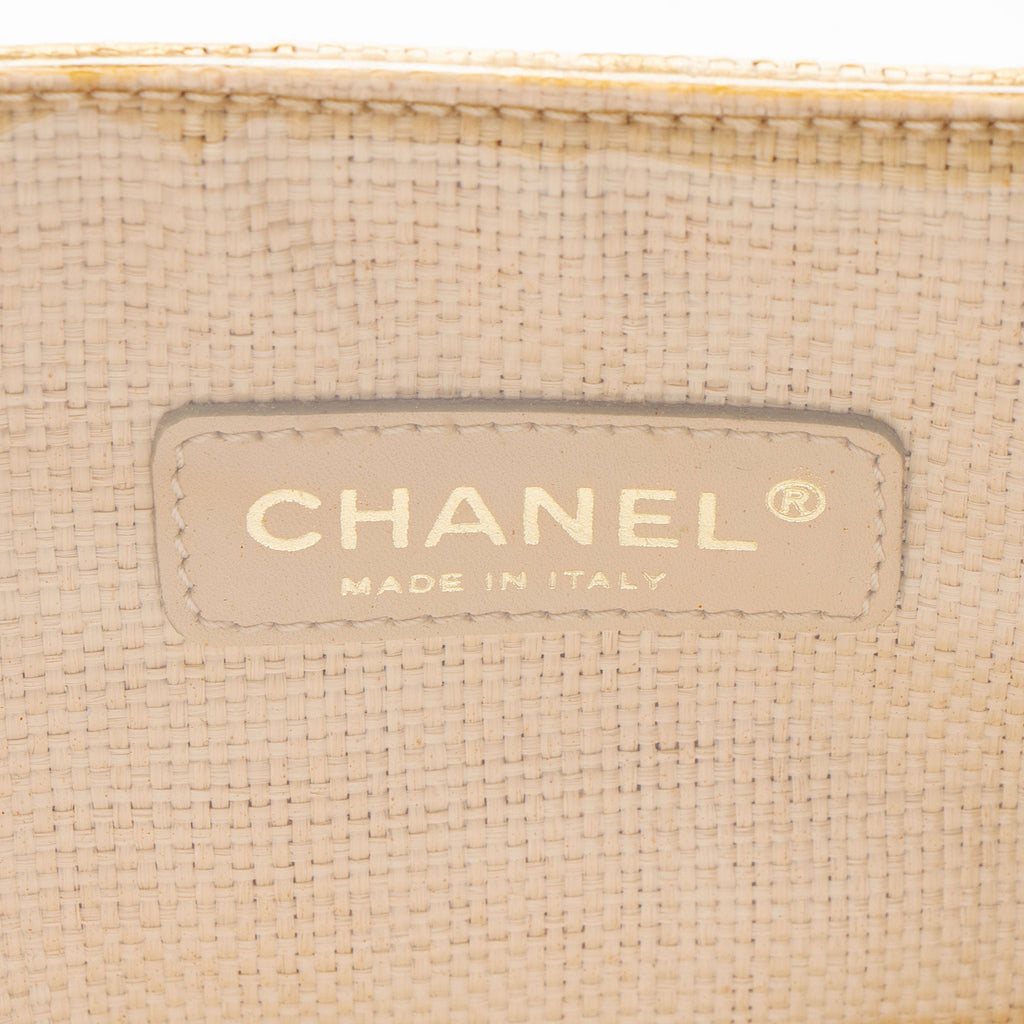 Chanel Vintage Raffia Camellia Print Chain Tote