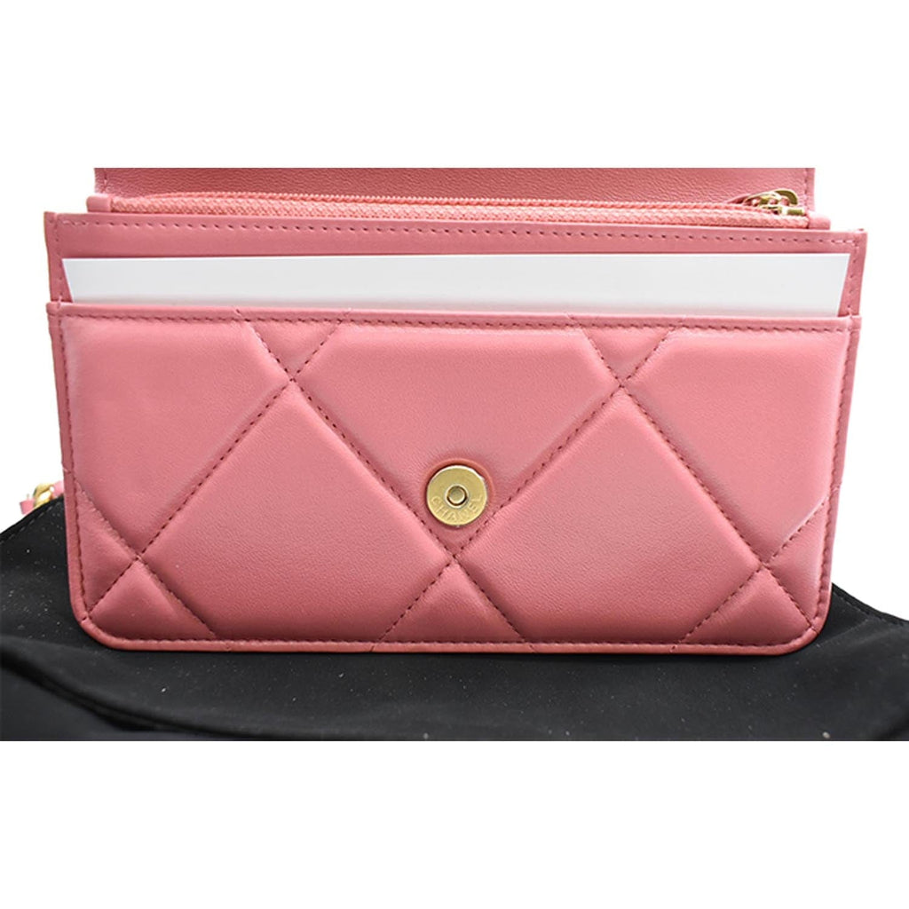 Chanel 19 CC WOC Leather Wallet On Chain Crossbody Bag Pink